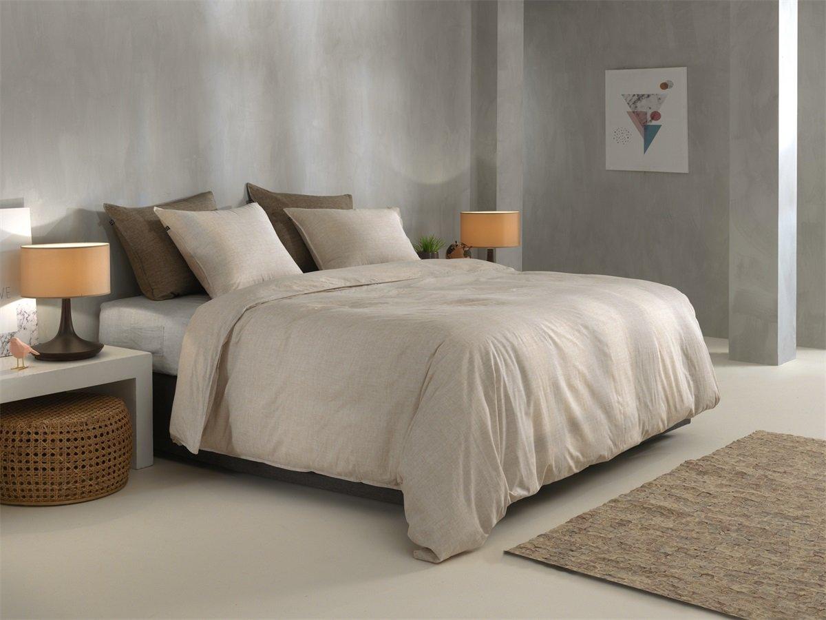 Zo Home Dekbedovertrek Lino Sandy Beige Katoen - Bedtextielonline.be